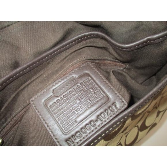 Coach Logo Leather Trim Flap Shoulder Tan Canvas Hobo Bag - Picture 9 of 9